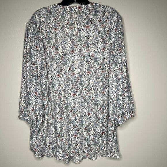 Rose Olive Top Womens 2X Floral Pintuck Flowy Boho Cottagecore Prairie Whimsical - Picture 6 of 10